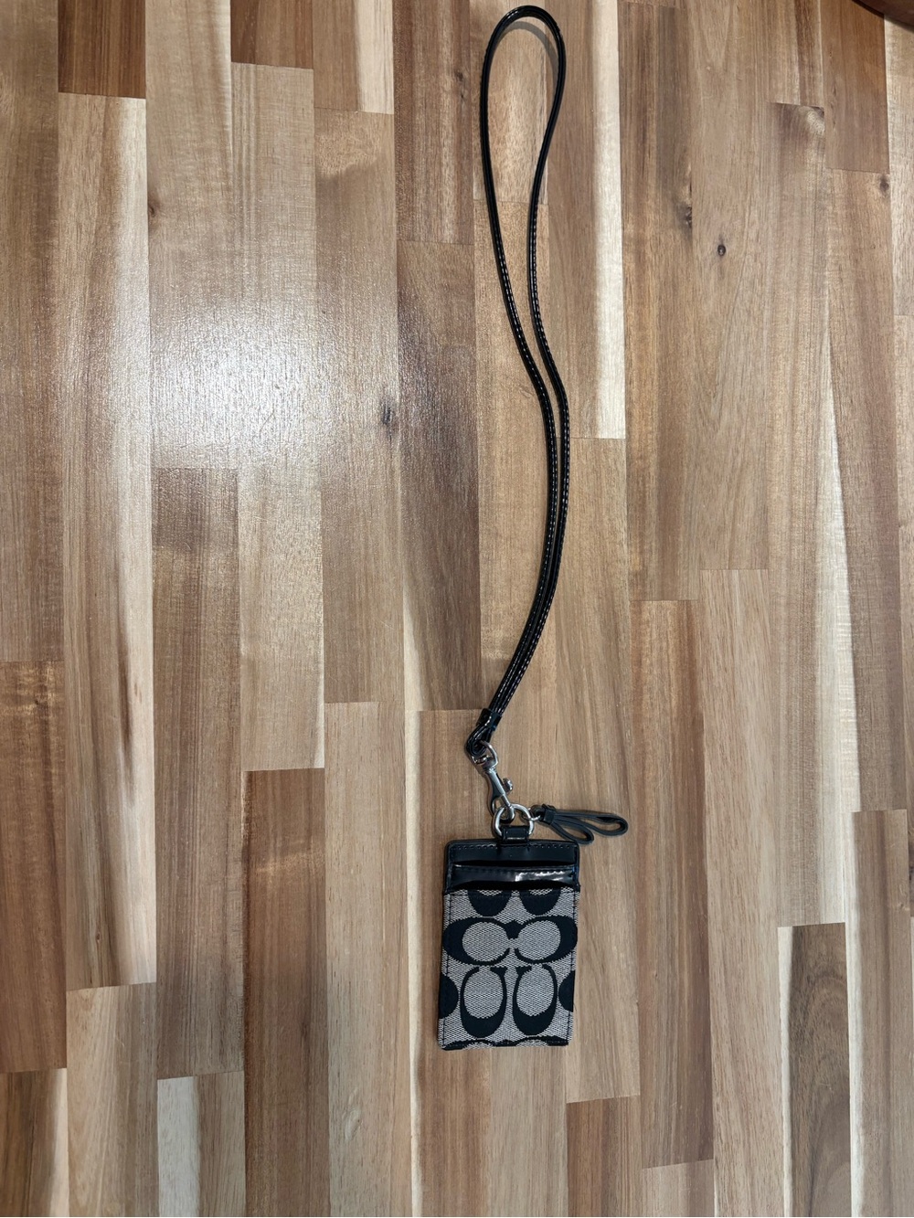 Coach Black and Gray Signature Lanyard Card Holder